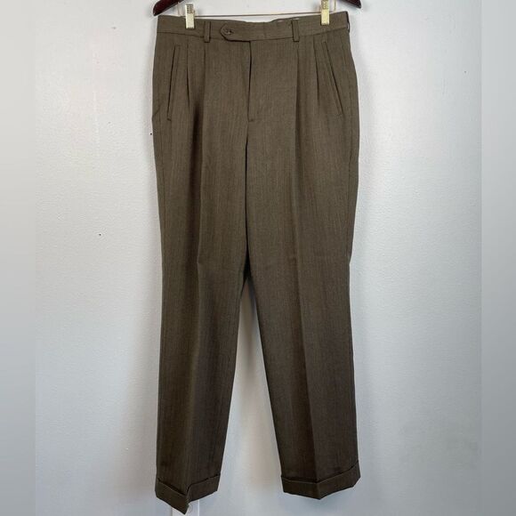J. Ferrar Men's Brown Wool Blend Dress Pants Size 34W 32L - Picture 1 of 7